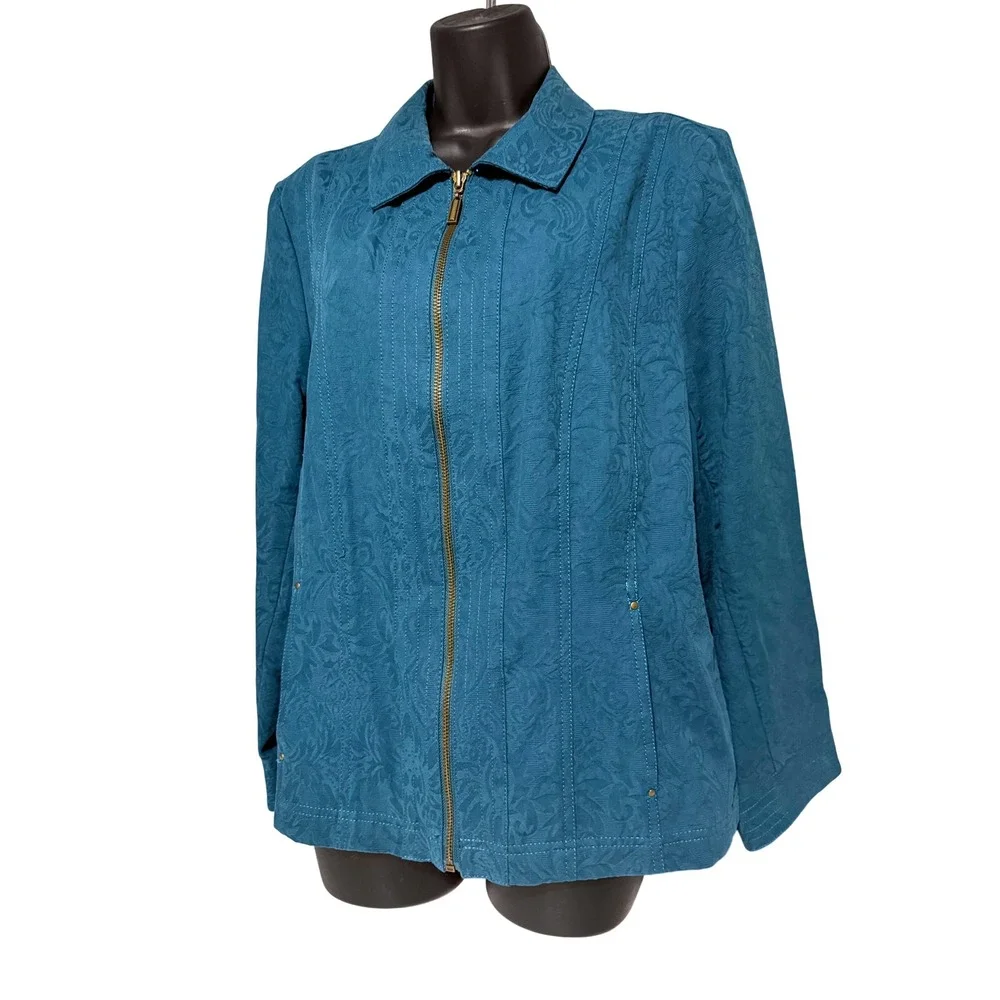 Coldwater Creek Womens Jacket Size 16 Teal Long Sleeve‎ 2 Pockets 100% Cotton